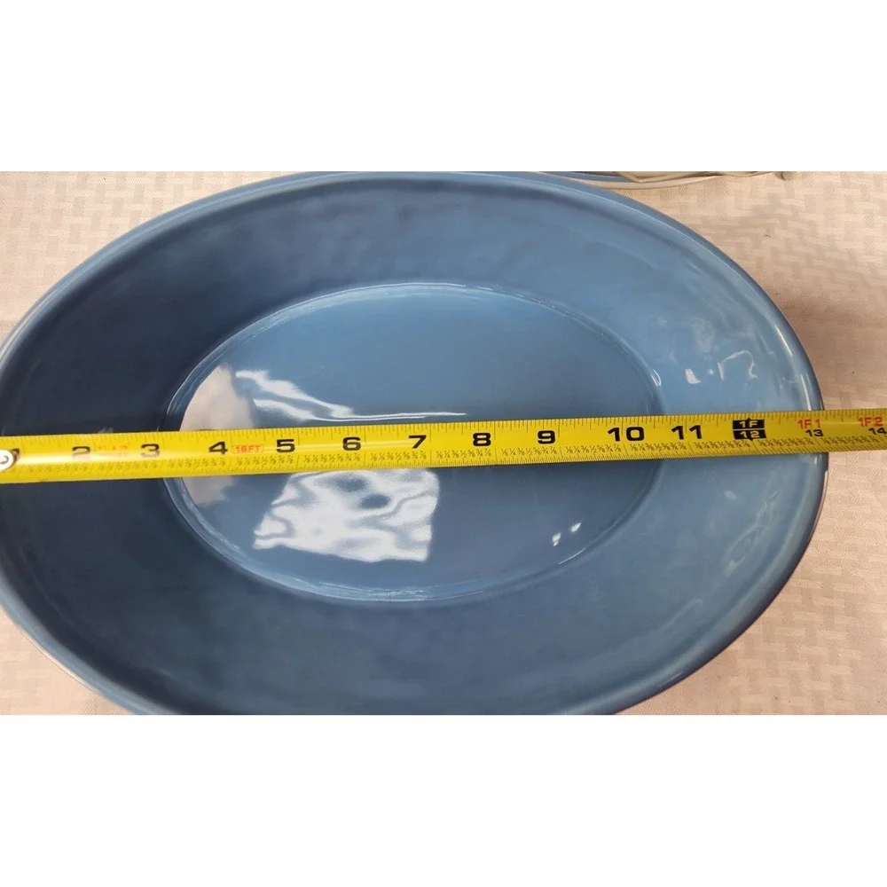 Temptations Blue Bouquet 2 Quart Oval Serving Bowl + Trivit & Carrying Retired